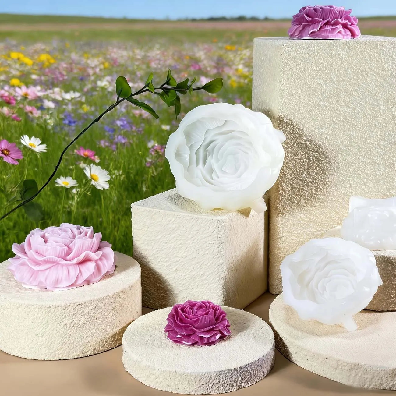 3 Sizes Peony Flower Silicone Molds – for Candle Making, Plaster Crafts, DIY Handicraft Projects Home Decor Zpaxo