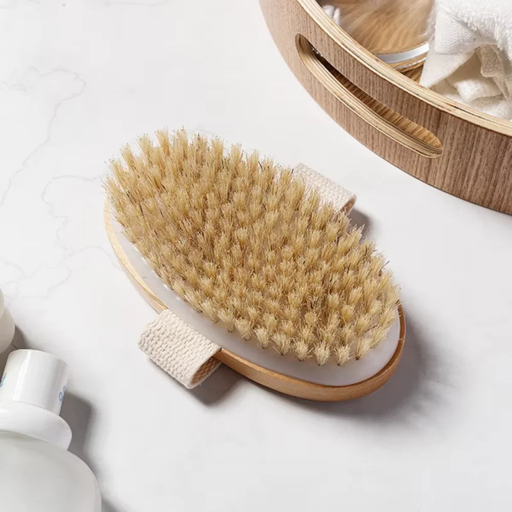 SPA Wooden Body Brush Natural Boar Bristle Organic Dry Skin Bamboo Zpaxo 1PCS