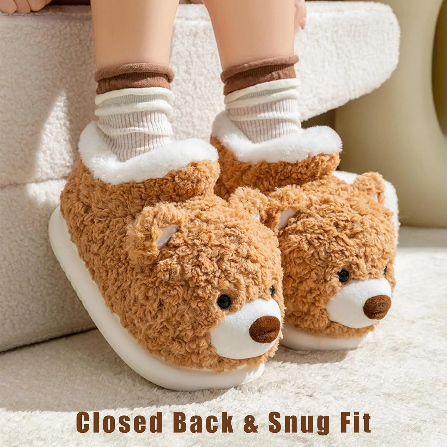 SHAJI Unisex 3D Animal Plush Slippers Cute Dog Bear Fleece Lined Warm