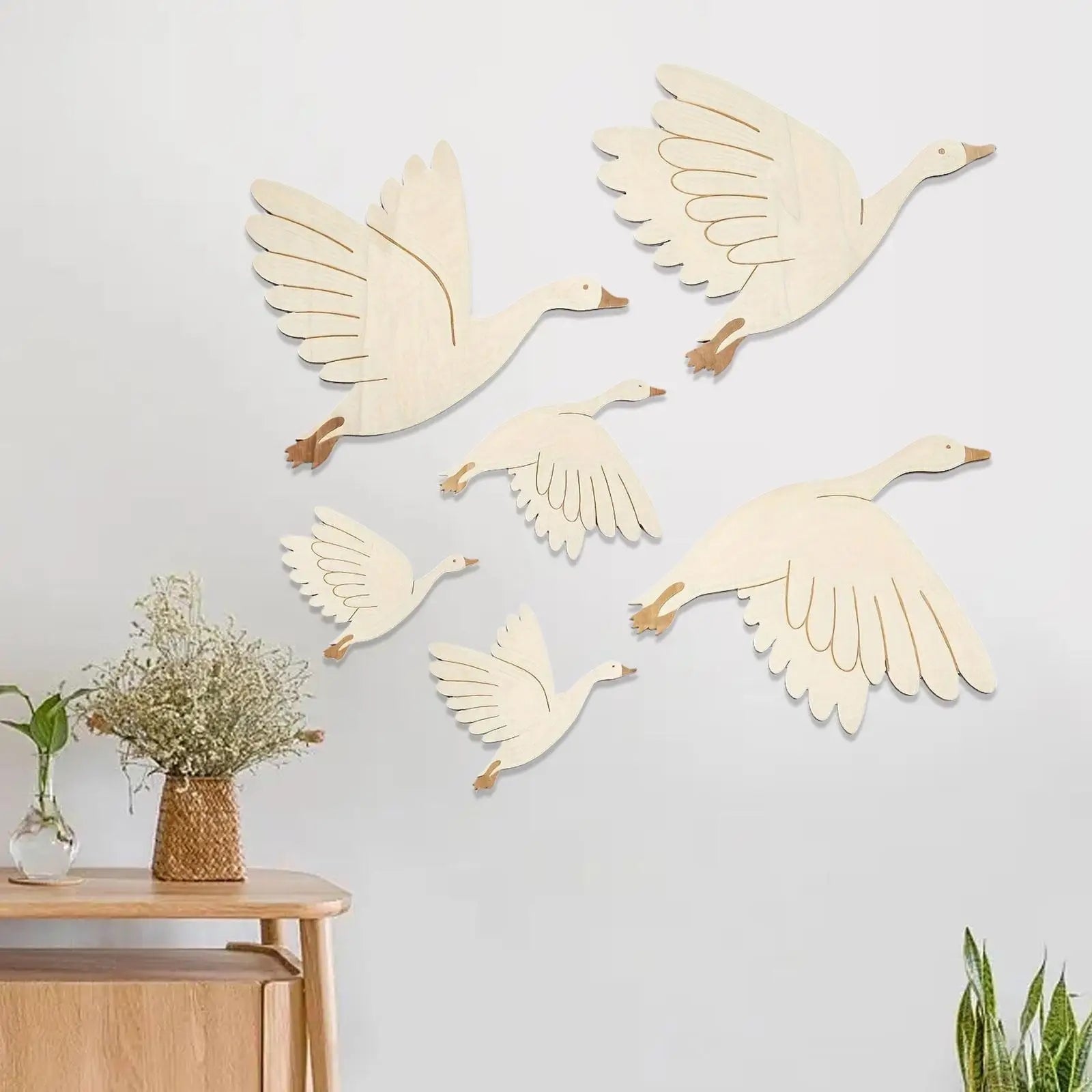 6pcs Wooden Bird Wall Decors Art Hanging Flying Birds Wall Home Decor for Farmhouse Living Room Balcony Garden Ornament Zpaxo