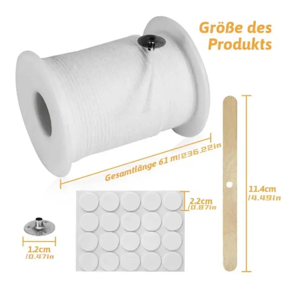 Candle Making Material Set,Candle Wicking 1 Roll, 3 Sheet Glue Points 5 Single Hole Wooden Fixers, 100 Small Wicking Buckles Zpaxo