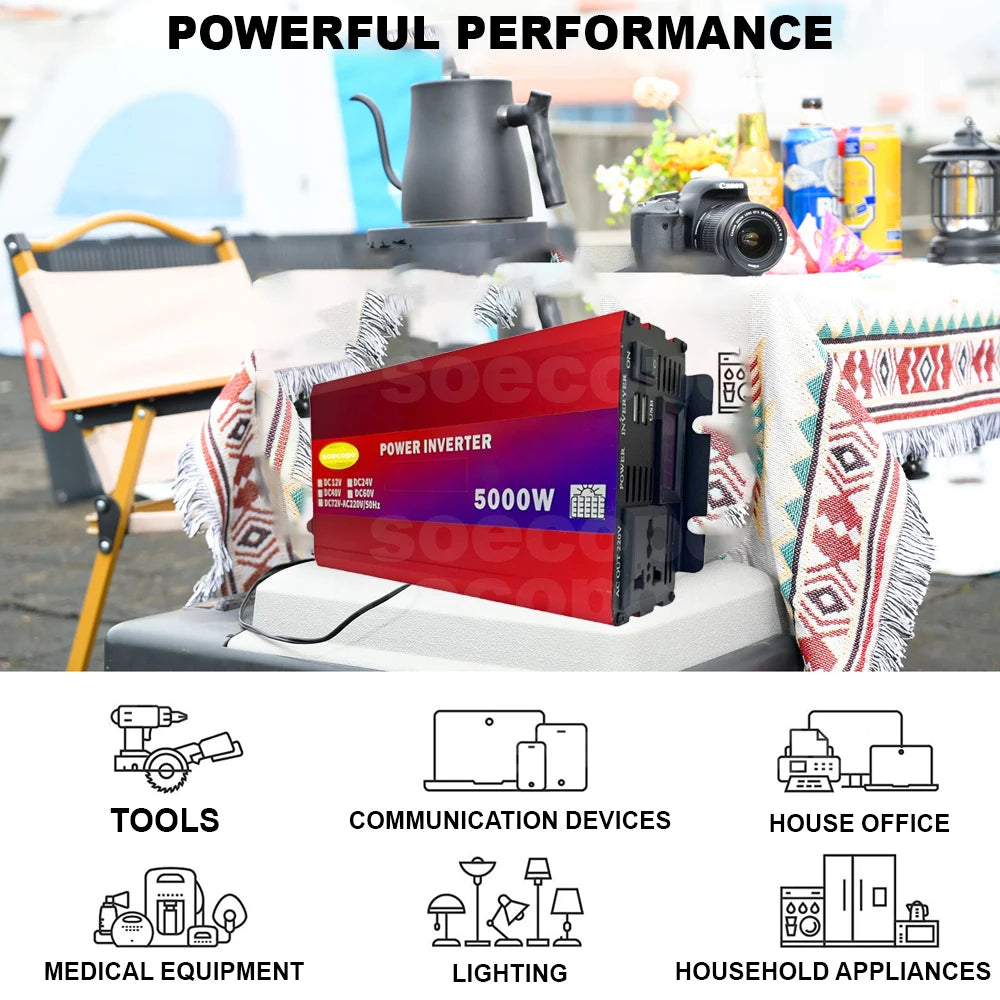 Heavy-Duty DualVoltage Inverter 4000W 5000W 12V24V/48V60V/72V to 220V with LCD Display USB Charging and Comprehensive Protection Zpaxo