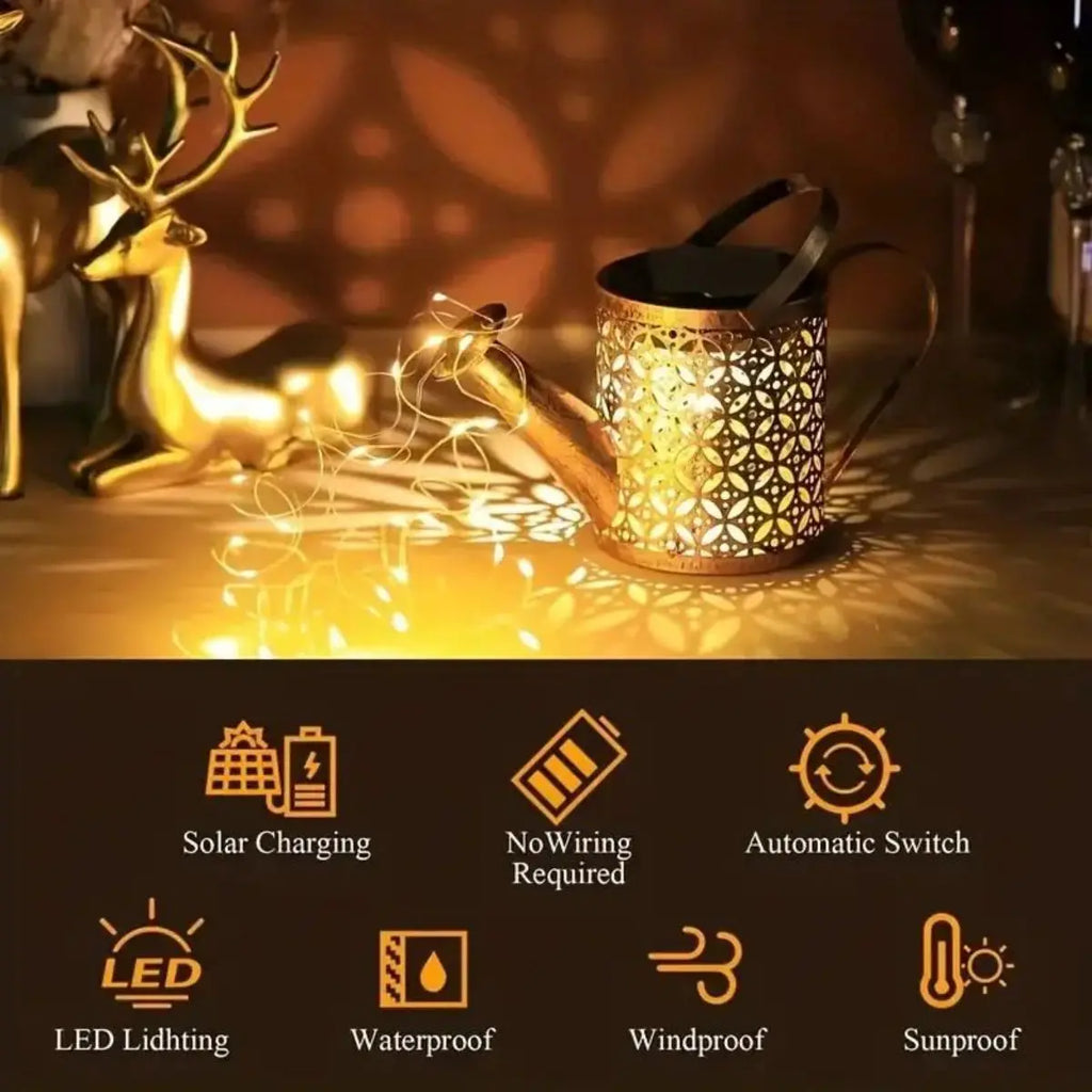 Solar Watering Can Light Hanging Kettle Lantern Waterproof Garden Zpaxo