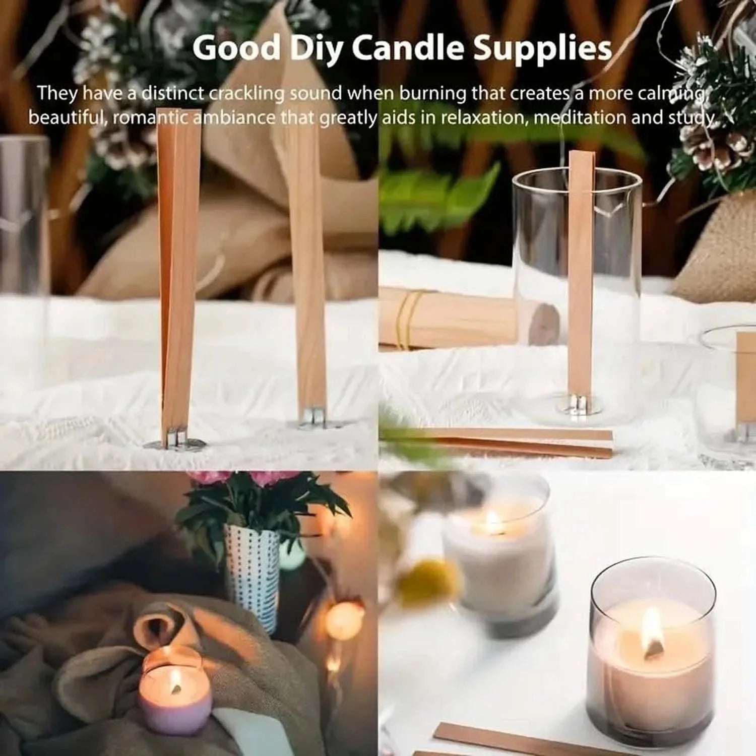 Candle Making Supplies Kit -Natural Cotton Wooden Wicks with Stickers and metel wick holder Centering Device for Candle Making Zpaxo