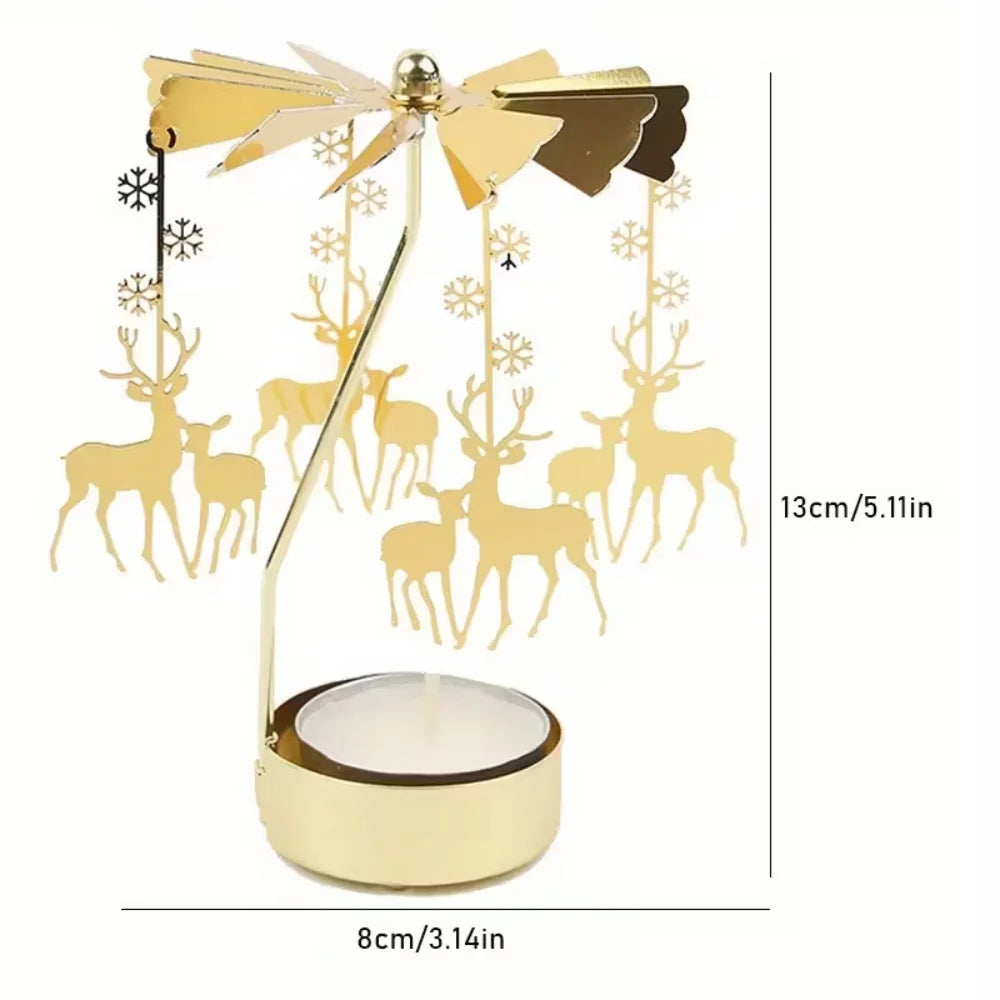 Christmas Golden Candlestick Metal Tea Lamp Stand Tree Rotating Zpaxo