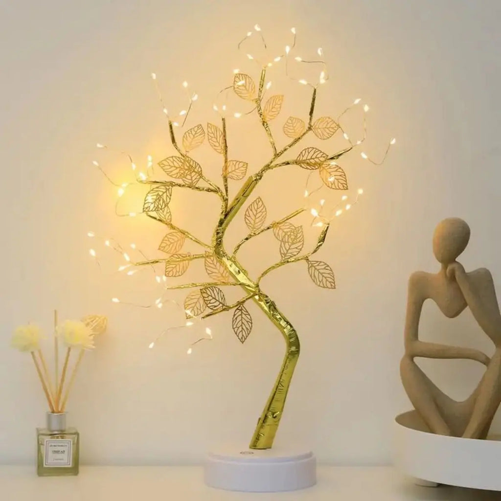 Golden Leaf Tree Lamp 72 LED Copper Wire String Lights Touch Switch Zpaxo