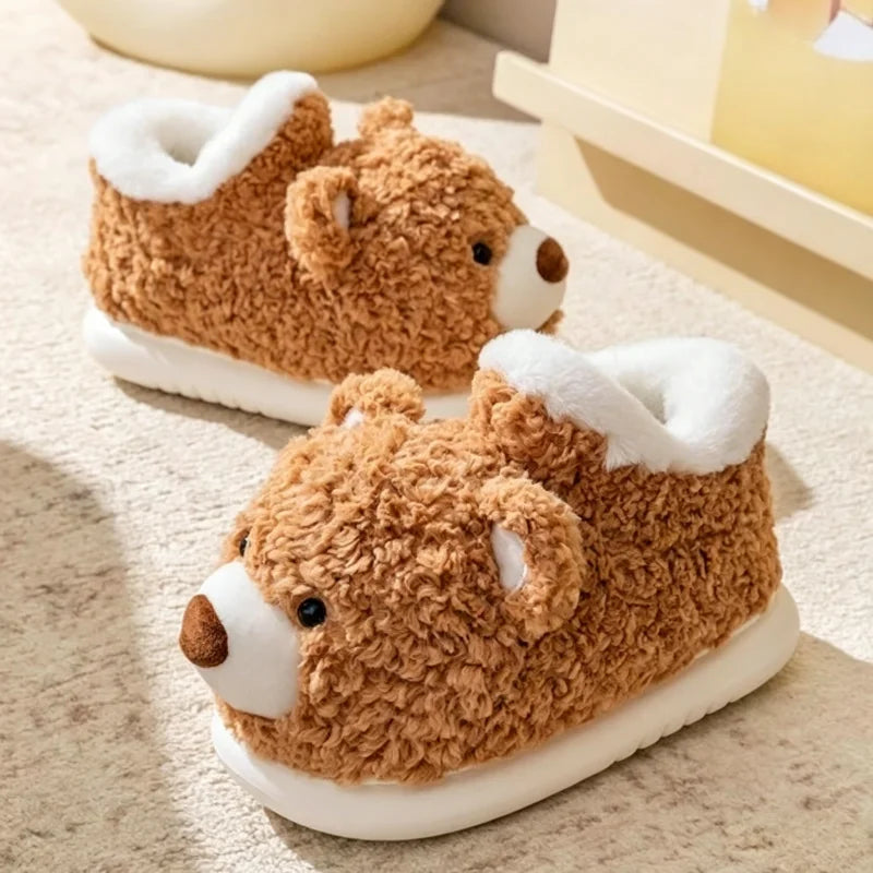 SHAJI Unisex 3D Animal Plush Slippers Cute Dog Bear Fleece Lined Warm