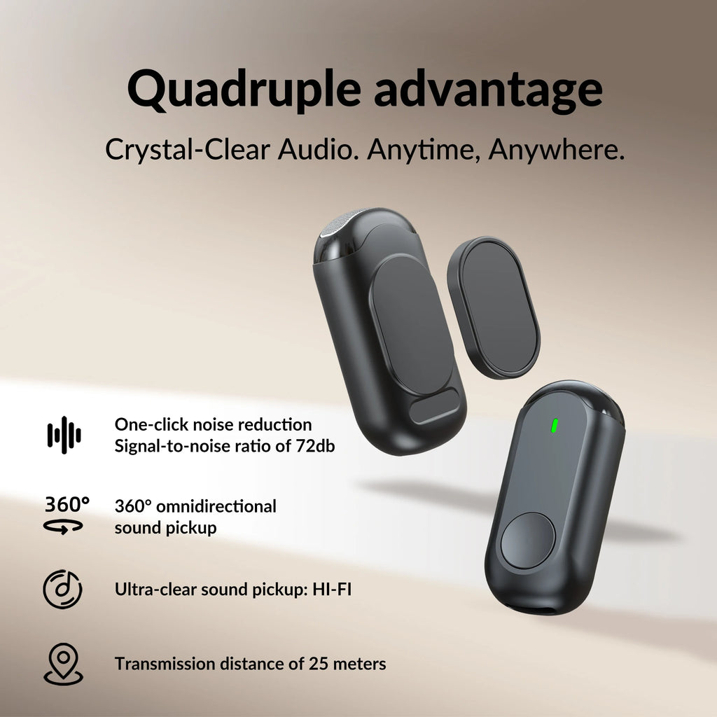 Mini Wireless Lavalier Microphone With AI Noise Reduction For iOS/Android Phone Laptop Clip Magnetic Vlog Audio Video Recording Zpaxo