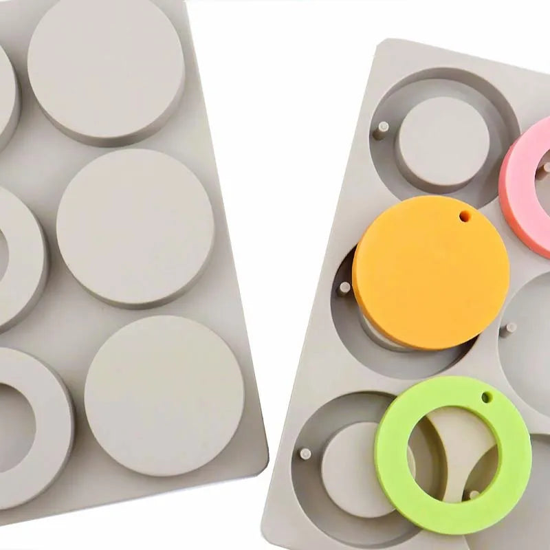 Silicone Wax Mold, 1 Pc 6-Cavity Aroma Tablet Mold With Hanging Hole Silicone Jewelry Mold For Handmade Car Hanging Decor Zpaxo