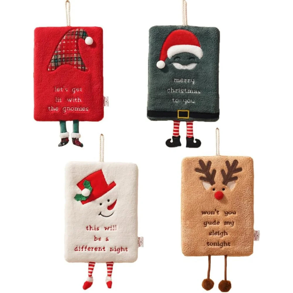 Christmas-themed Hand Towels Hanging Rings Soft Highly Absorbent Zpaxo