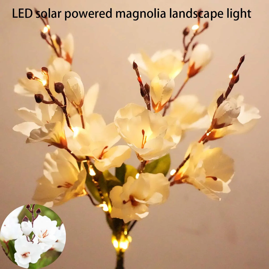 Solar Powered Magnolia Outdoor Waterproof Suitable Decorating Zpaxo