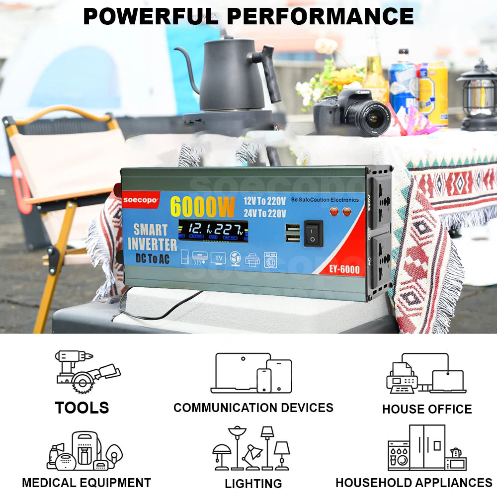 High-Efficiency 6000W Dual Voltage Power Inverter with LCD Display, Multi-Protection & Dual USB Ports Zpaxo