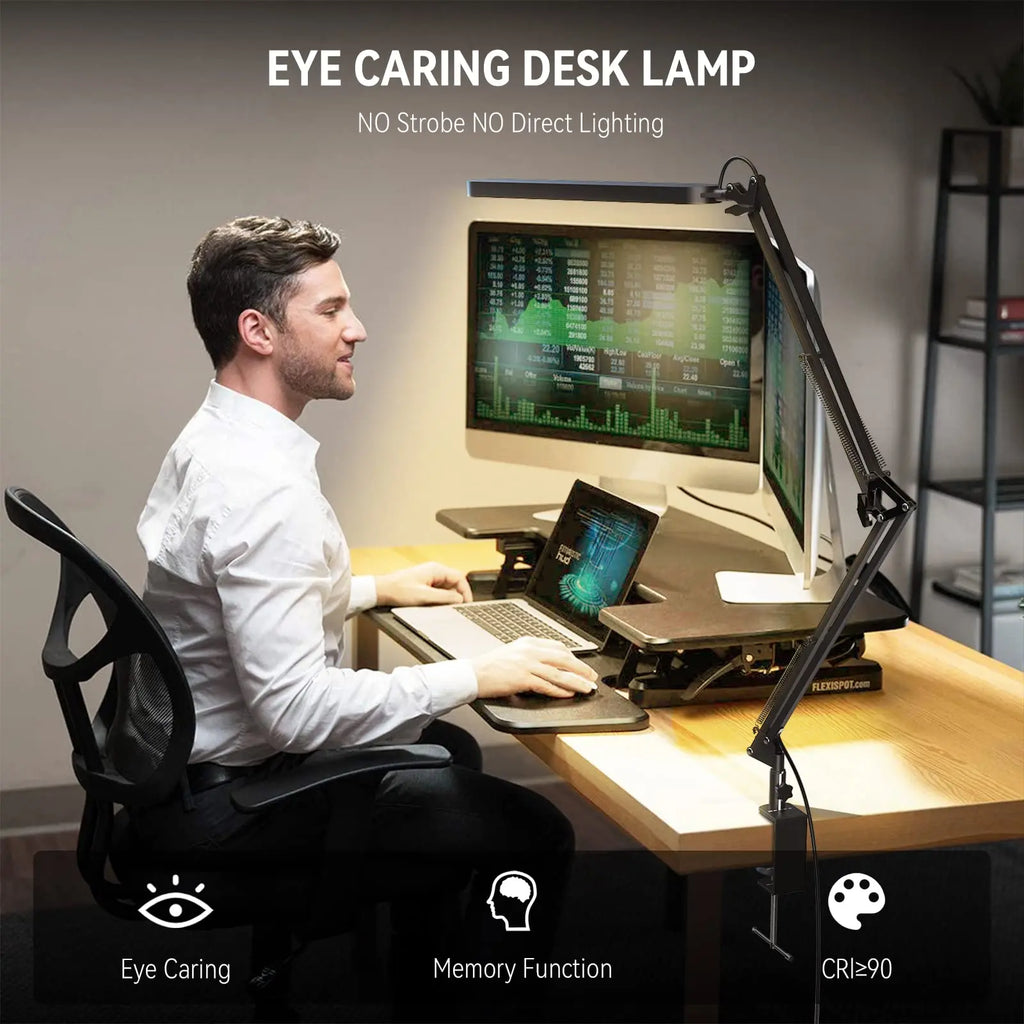 LED Desk Lamp Long Arm Foldable Clamp Adjustable Eye Caring Light with 3 Color Modes Dimmable for Reading Study and Office Work Zpaxo