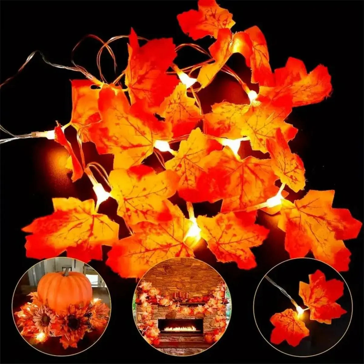 Red Maple Leaf String Decorative Light Battery Powered LED Autumn Zpaxo
