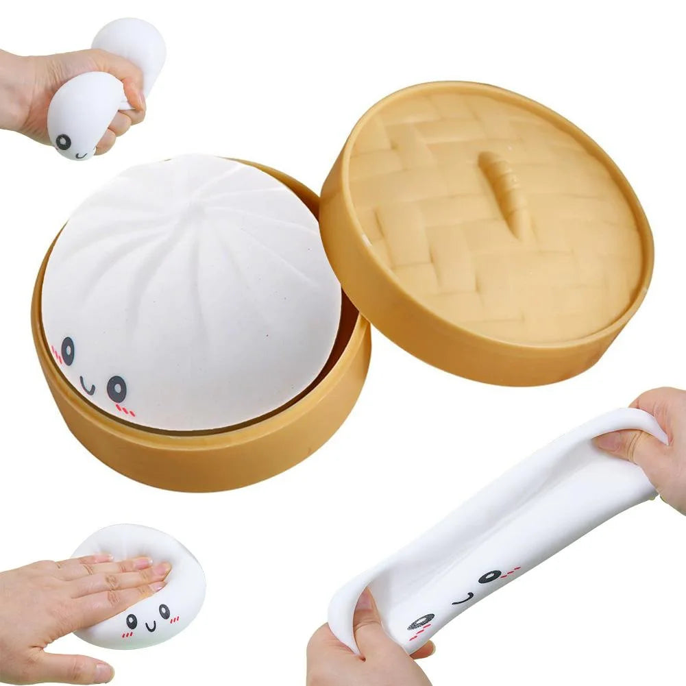 Dumpling Stress Ball with Steamer Case – Baozi Fidget Toy Fidget Stress Toy Zpaxo