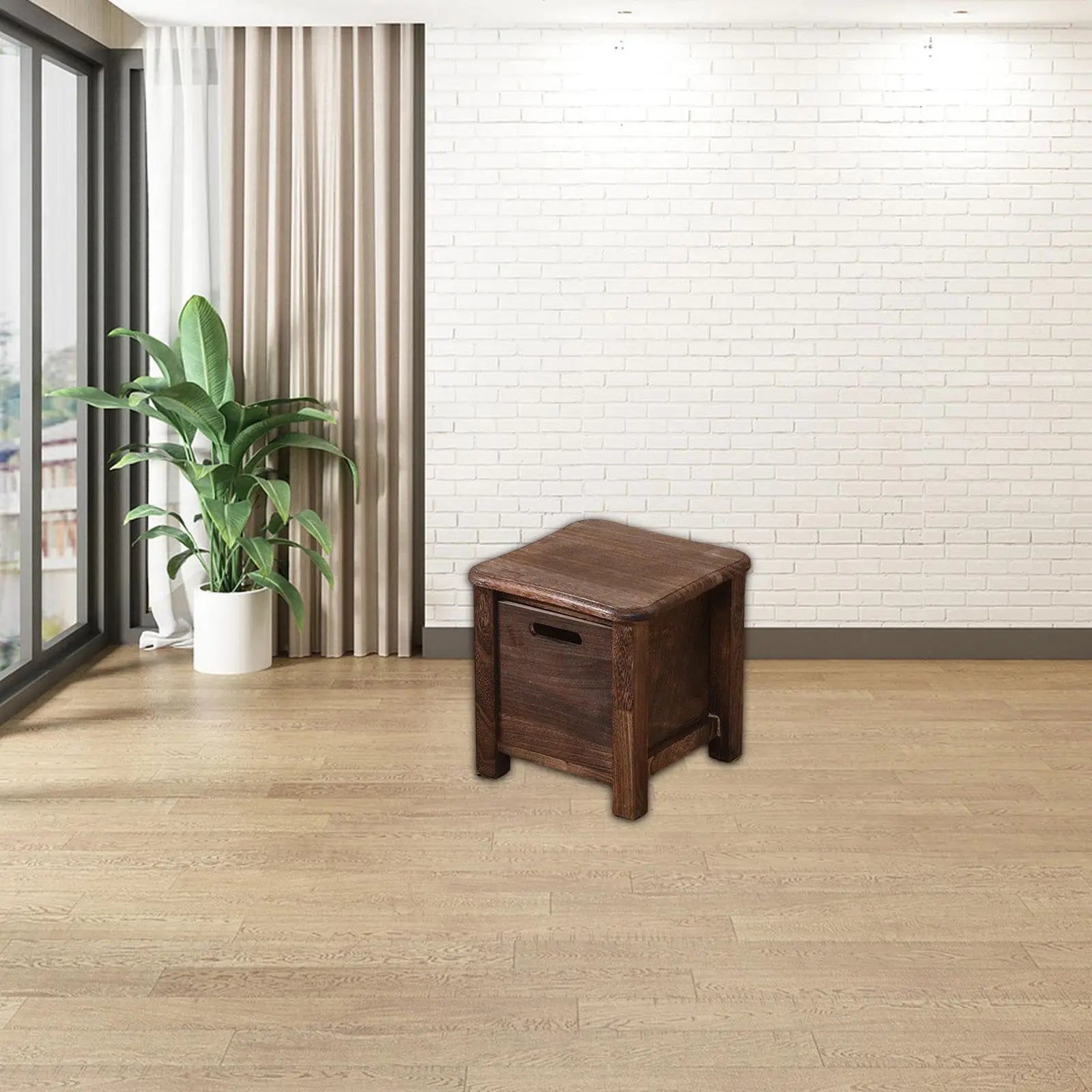 Solid Wooden Nordic Storage Square Stool with Drawer Entrance Hallway Change Shoes Bench Bedside Low Table Cabinet for Apartment Zpaxo