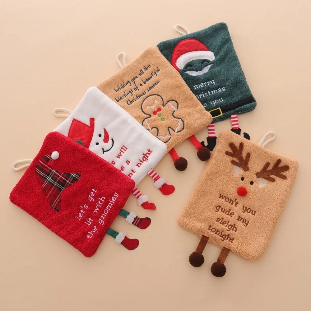 Christmas-themed Hand Towels Hanging Rings Soft Highly Absorbent Zpaxo
