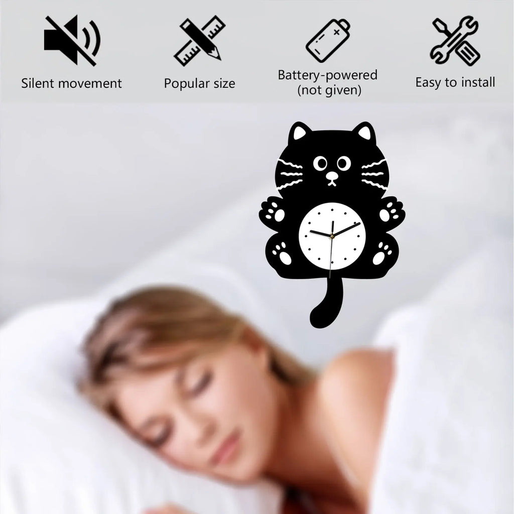Creative Fun Cartoon Cat Wall Clock Indoor Decor Cute Animation Zpaxo