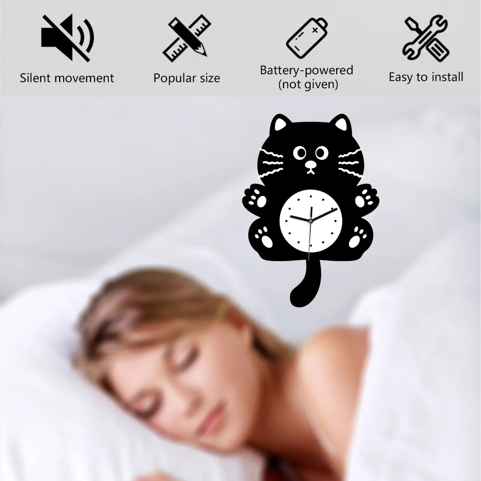 Creative Fun Cartoon Cat Wall Clock Indoor Decor Cute Animation Zpaxo
