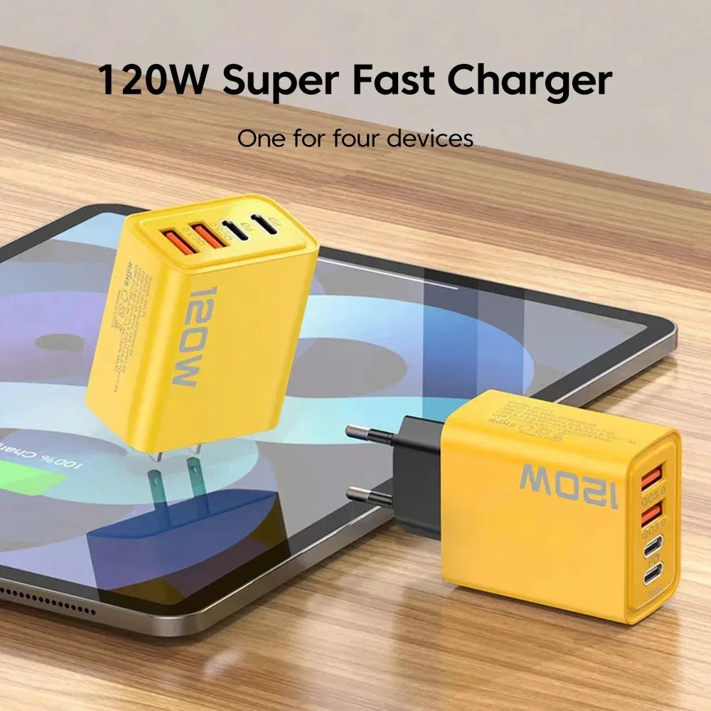120W 4-Port GaN Fast Wall Charger – USB-C & USB-A USB Wall Charger Zpaxo