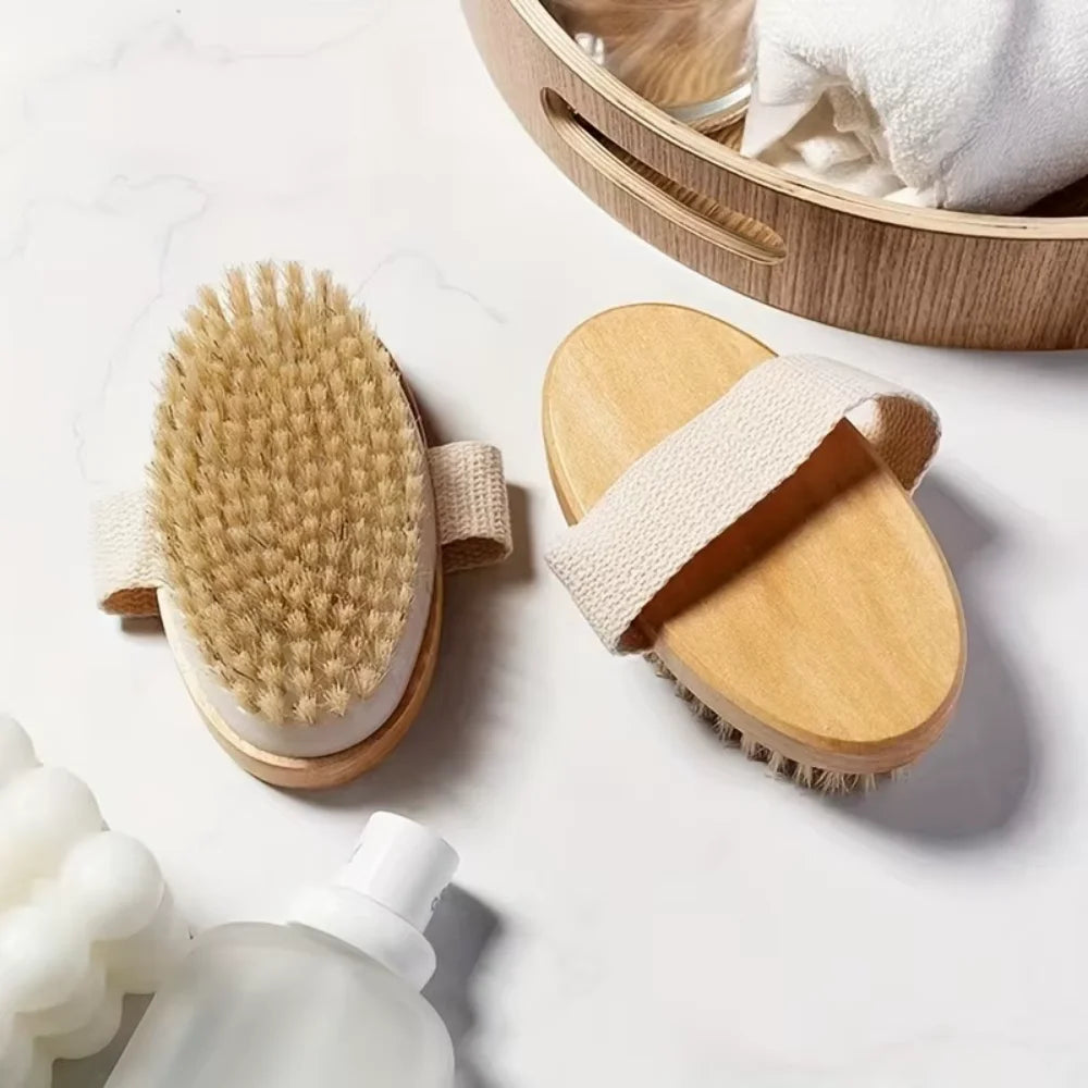 SPA Wooden Body Brush Natural Boar Bristle Organic Dry Skin Bamboo Zpaxo