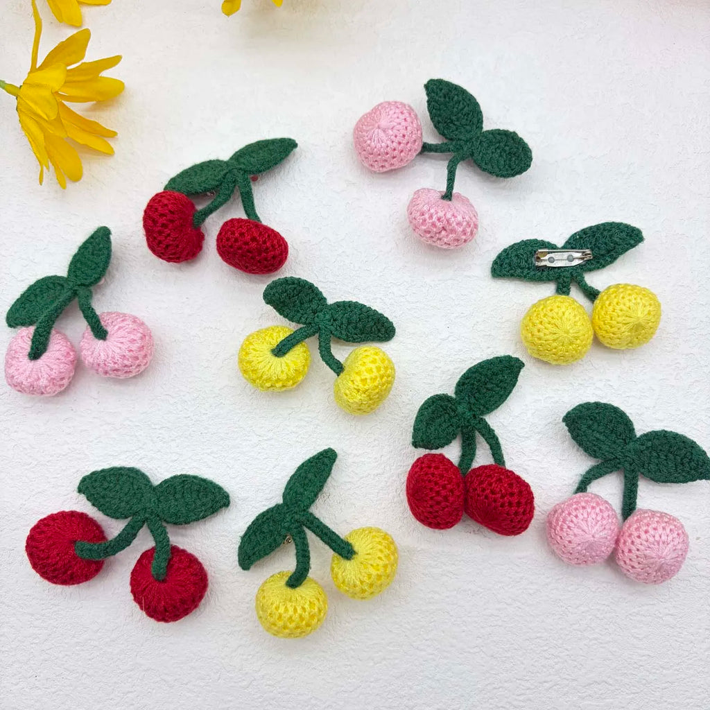 2pcs Handmade Crochet Cherry Brooch Knitting Appliques for Crafts Accessories DIY Brooch Pin Clothes Sweater Canvas Bag Decor Zpaxo