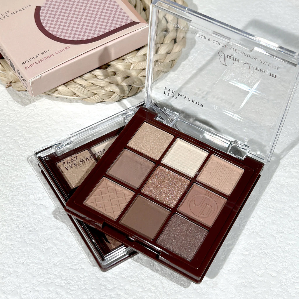 Caramel Cocoa Nine Colors Eyeshadow Palette, Glitter, Pearlescent Matte, Earthy Color, Pure Nude Makeup Zpaxo
