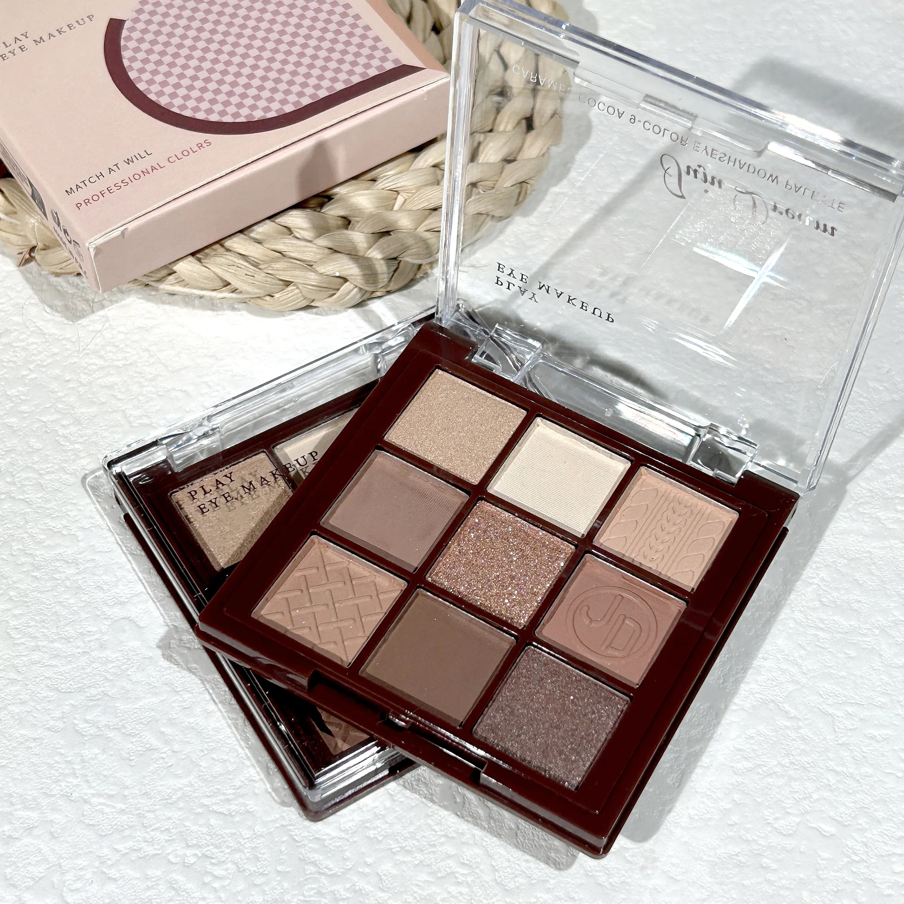 Caramel Cocoa Nine Colors Eyeshadow Palette, Glitter, Pearlescent Matte, Earthy Color, Pure Nude Makeup Zpaxo