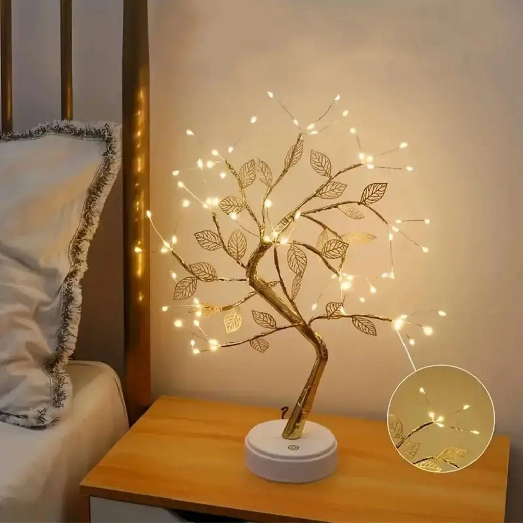Golden Leaf Tree Lamp 72 LED Copper Wire String Lights Touch Switch Zpaxo