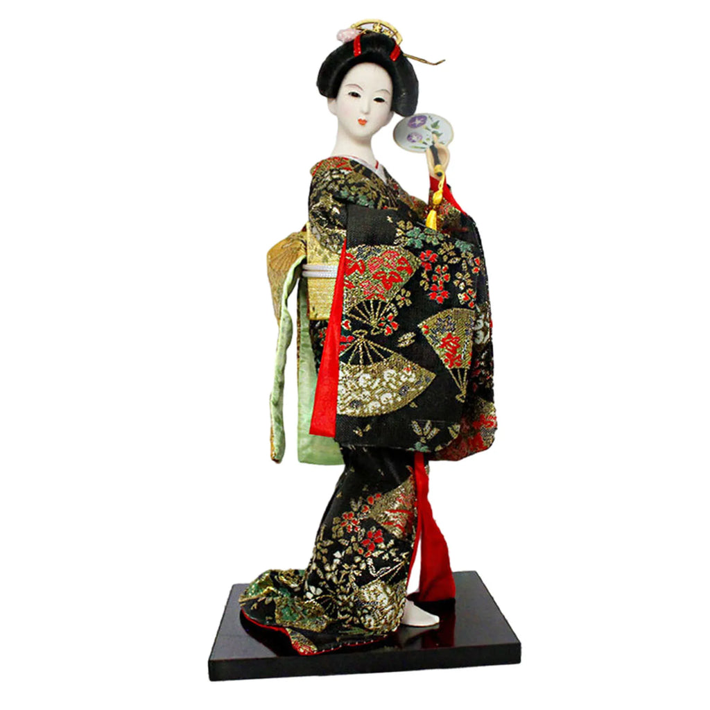 Japanese Geisha Figurine Doll – 12" Kimono Collectible Ornament Collectible Figurine Zpaxo 12inch black flower