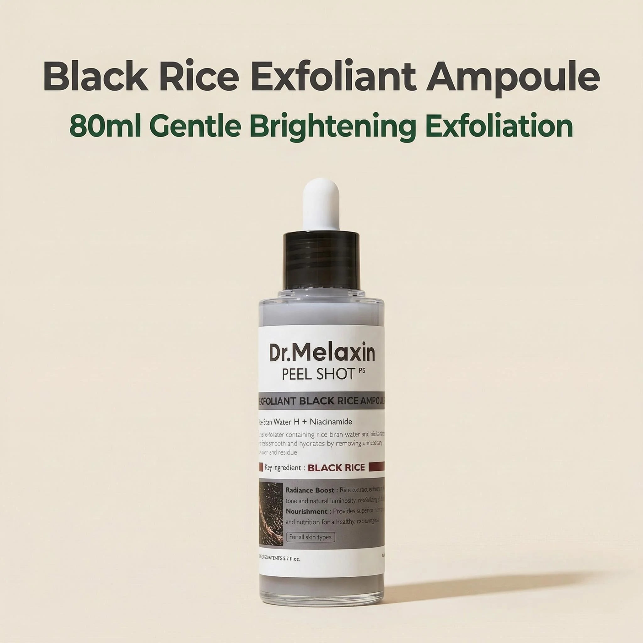 Black Rice Exfoliating Ampoule 80ml – AHA BHA Niacinamide Serum Exfoliating Face Serum Zpaxo