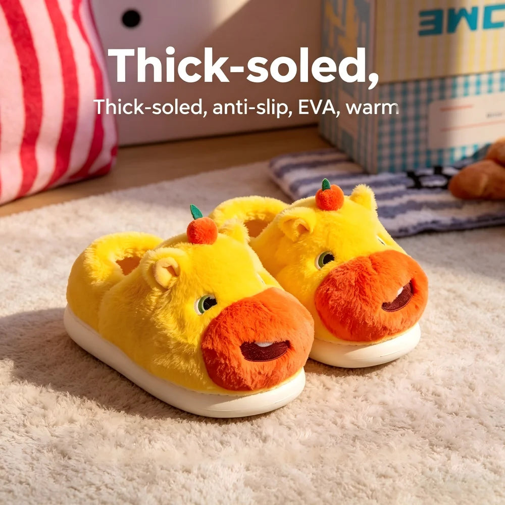 SHAJI Cartoon Unisex Capybara Plush Fluffy Slippers EVA Thick