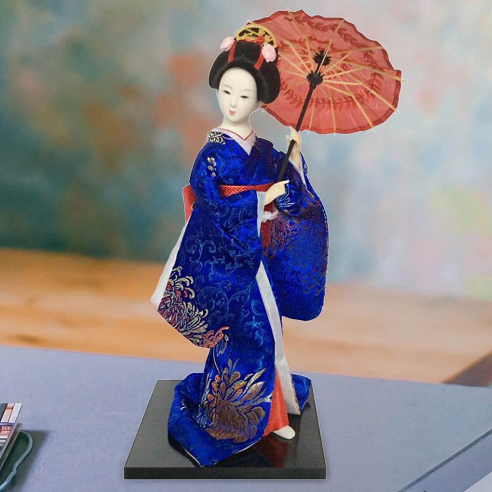 Japanese Geisha Figurine Doll – 12" Kimono Collectible Ornament Collectible Figurine Zpaxo 12inch dark blue