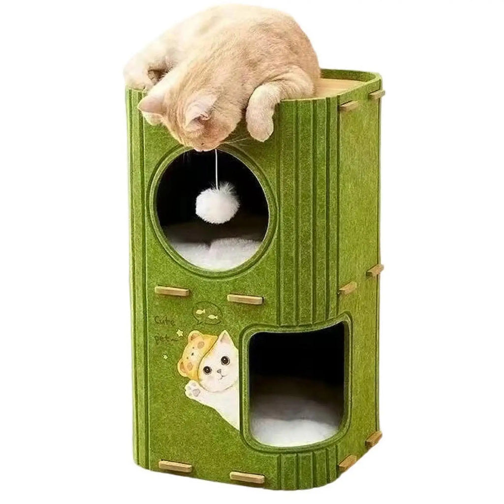 2-3 Tier Cat Tree House with Scratching Post & Hanging Ball Cat Tree House Zpaxo