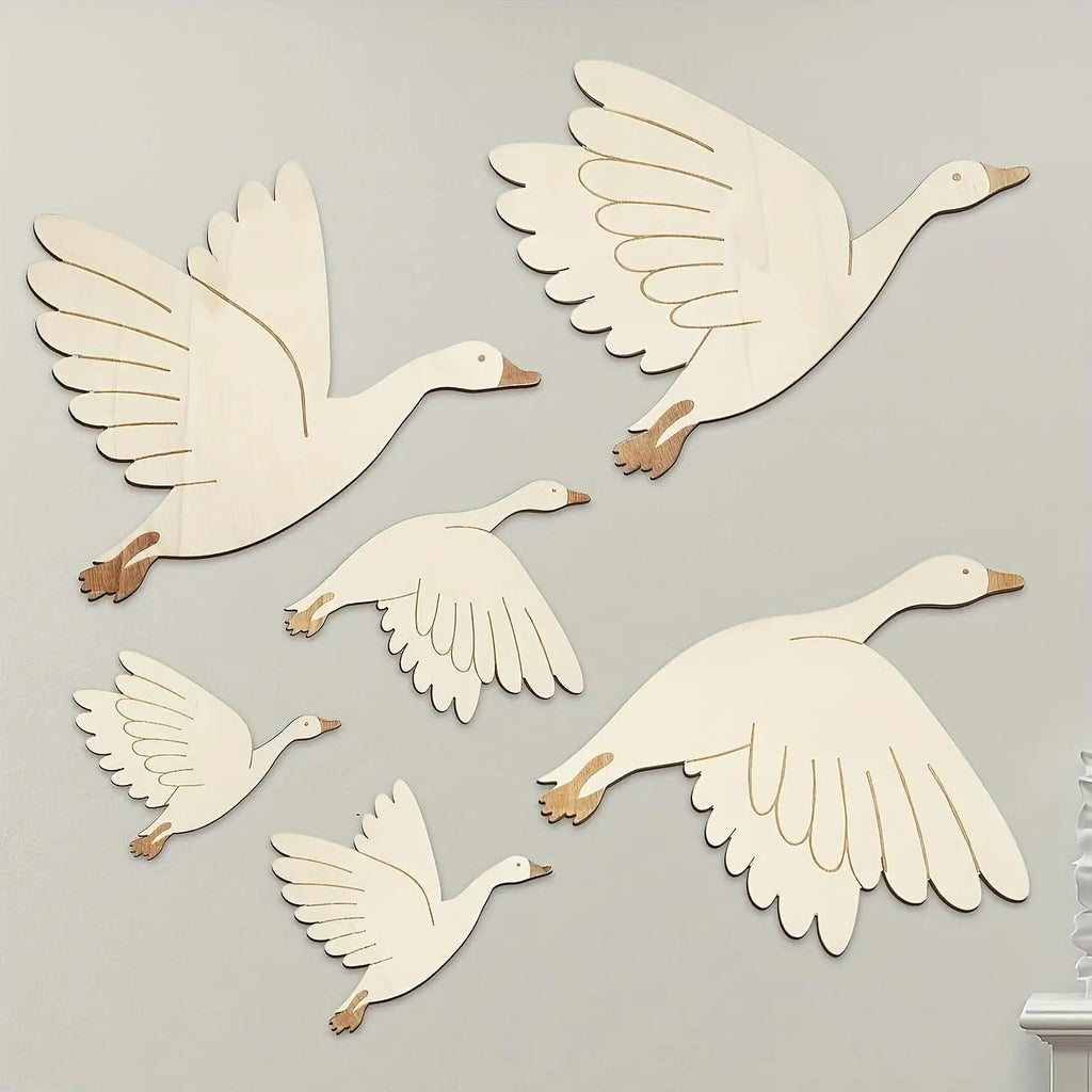 6pcs Wooden Bird Wall Decors Art Hanging Flying Birds Wall Home Decor for Farmhouse Living Room Balcony Garden Ornament Zpaxo