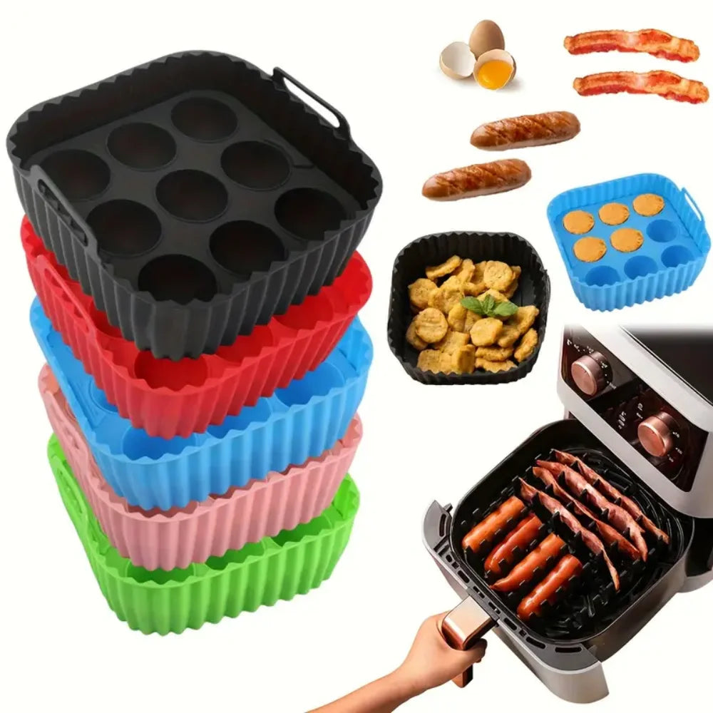 2-Piece Square Silicone Air Fryer Inner Liner Reusable Food Safety Zpaxo