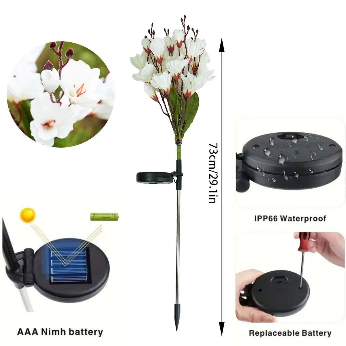 Solar Powered Magnolia Outdoor Waterproof Suitable Decorating Zpaxo