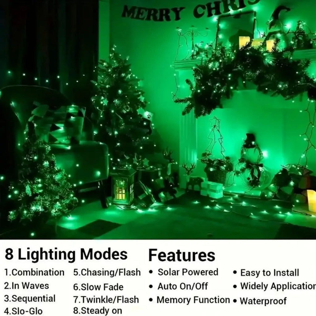 Solar Powered Green String Lights 8 Lighting Modes Waterproof Outdoor Zpaxo