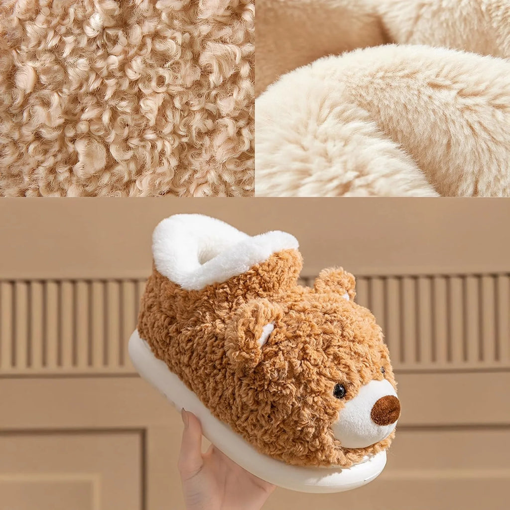 SHAJI Unisex 3D Animal Plush Slippers Cute Dog Bear Fleece Lined Warm