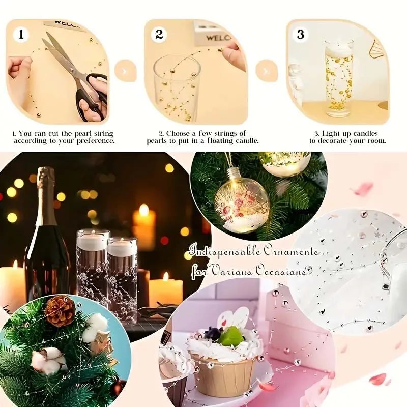 5pcs/Pack Filled Pearl String Beaded Chain Elegant Wedding Valentine's Day Table Decoration, Imitation Pearl Filling Floating Zpaxo