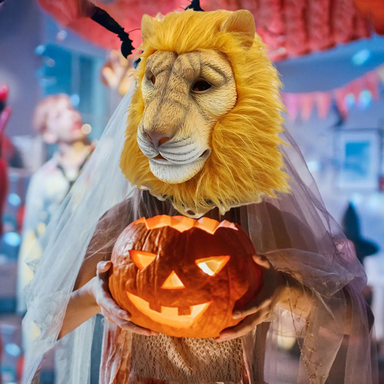 Cosplay Party Mask Halloween Lion Head Mask Funny Lion Costume for Night Club Stage prop Performance Animal Lion Headgear Zpaxo