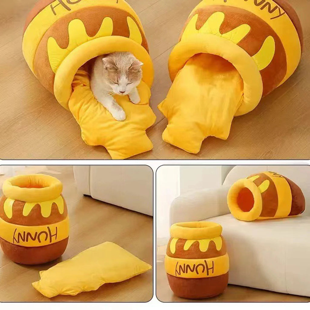 Honey Shape Cat Bed for Indoor Cats Pet Bed Nest washable Removable Cat Pet sleeping bed Cartoon honey jar shaped cat bed Zpaxo