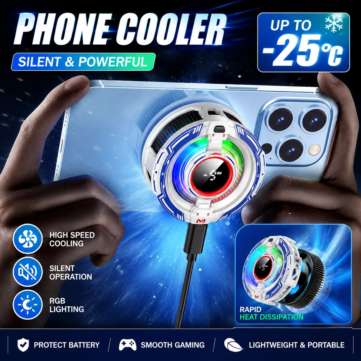 Semiconductor Phone Cooler Magnetic Back-clip 2in1 Fast PUBG Game Zpaxo