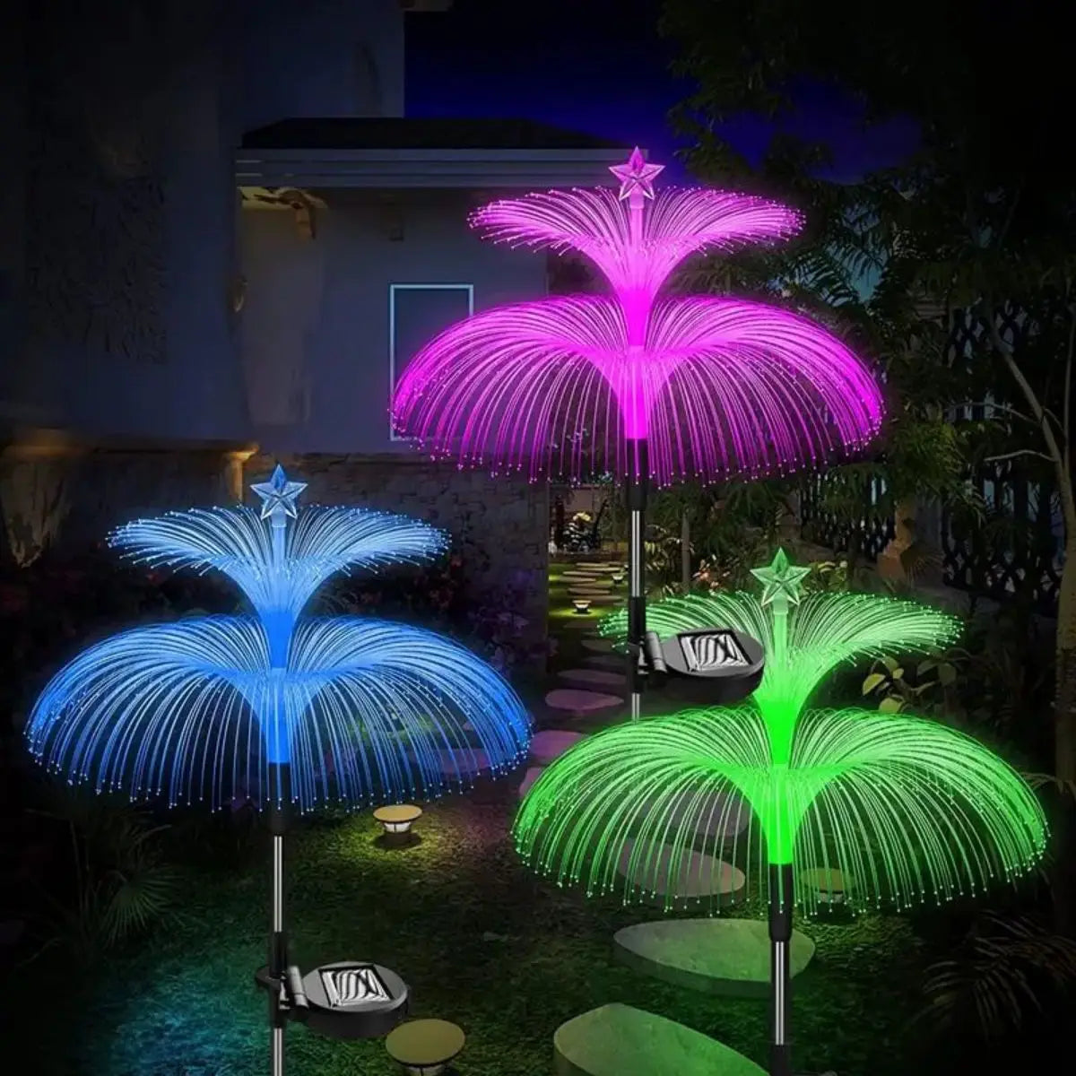 Solar Jellyfish Lamp Waterproof 7 Gradient Single Double Garden Zpaxo Double layered stars