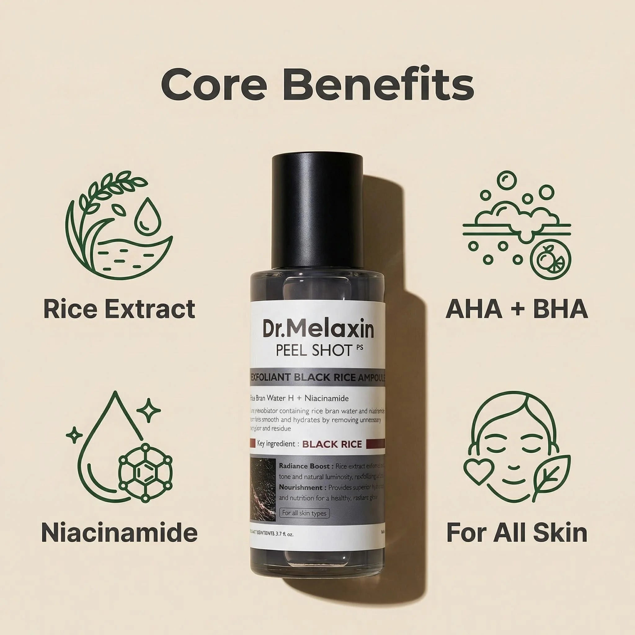 Black Rice Exfoliating Ampoule 80ml – AHA BHA Niacinamide Serum Exfoliating Face Serum Zpaxo