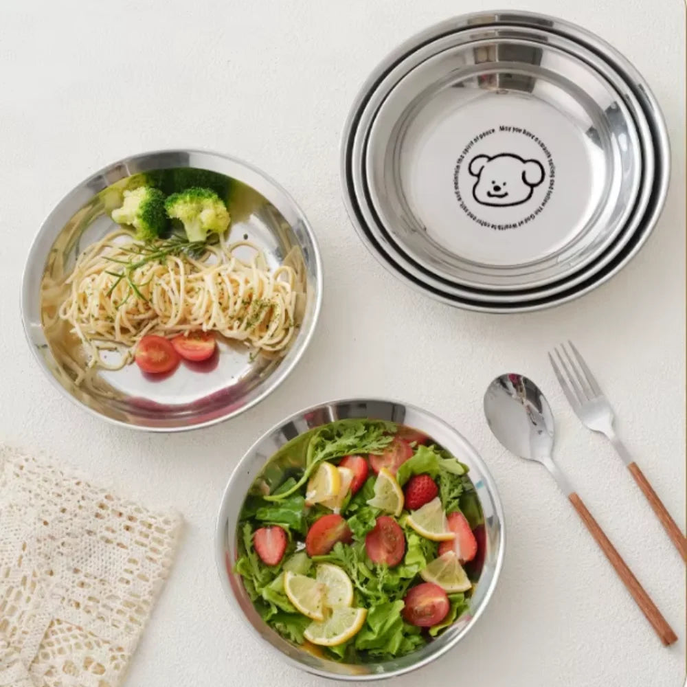 Stainless Steel Mini Plate Round Suitable Children Adults Reusable Zpaxo