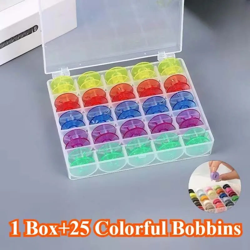 25pcs Plastic Sewing Machine Bobbins with Storage Box for Sewing Projects Craft Supplies -with Bobbins & Spools Zpaxo 1box transparent