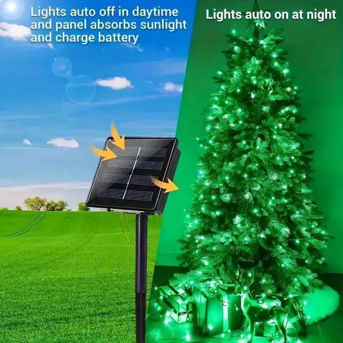 Solar Powered Green String Lights 8 Lighting Modes Waterproof Outdoor Zpaxo