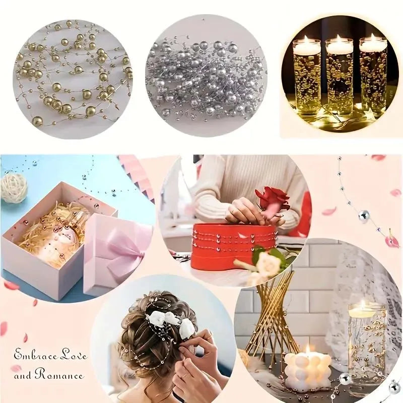 5pcs/Pack Filled Pearl String Beaded Chain Elegant Wedding Valentine's Day Table Decoration, Imitation Pearl Filling Floating Zpaxo