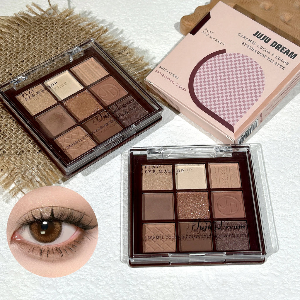 Caramel Cocoa Nine Colors Eyeshadow Palette, Glitter, Pearlescent Matte, Earthy Color, Pure Nude Makeup Zpaxo